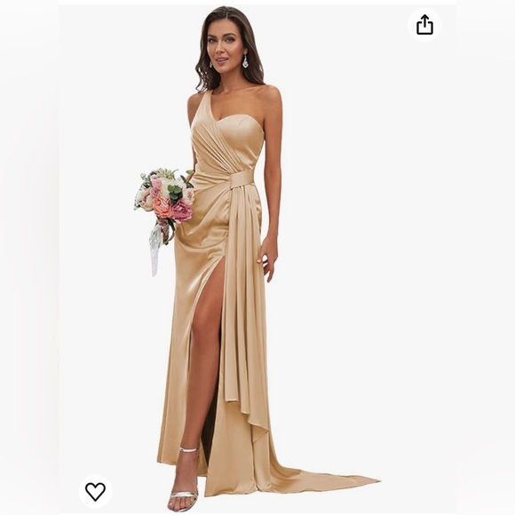 One shoulder satin formal dress - champagne- Size 2 - Picture 1 of 2